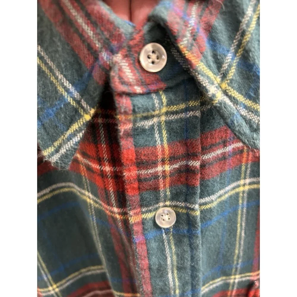 LL Bean VTG 90s Flannel Button Up Shirt Plaid Red Green Grunge Mens Xl
